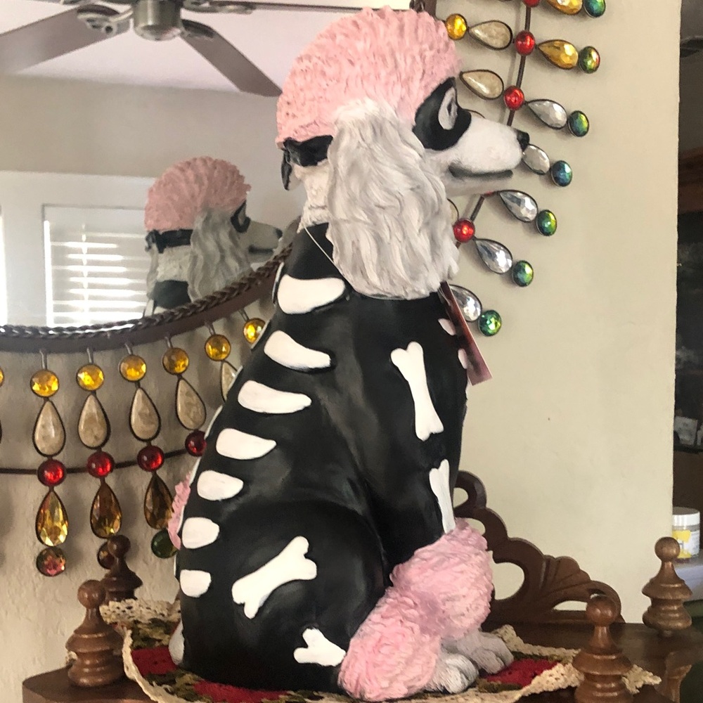 NWT Glamorous Ghouls Black and Pink Festive Poodle Skeleton Halloween Figurine